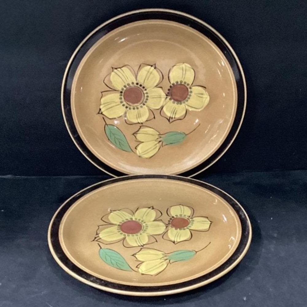 Four Seasons  Summer Stoneware Dinner Plates Japan Floral Vintage 70s Set of 2